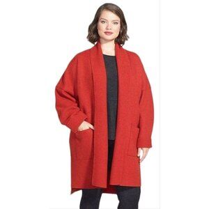 Eileen Fisher Wool Shawl Collar Coat M Minimalist Lagenlook Patch Pockets Midi